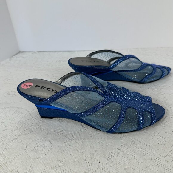 Proxy Navy Mesh and Sparkle Blue with silver Rhinestone, Slides, Block Heel, 9M - Picture 5 of 9
